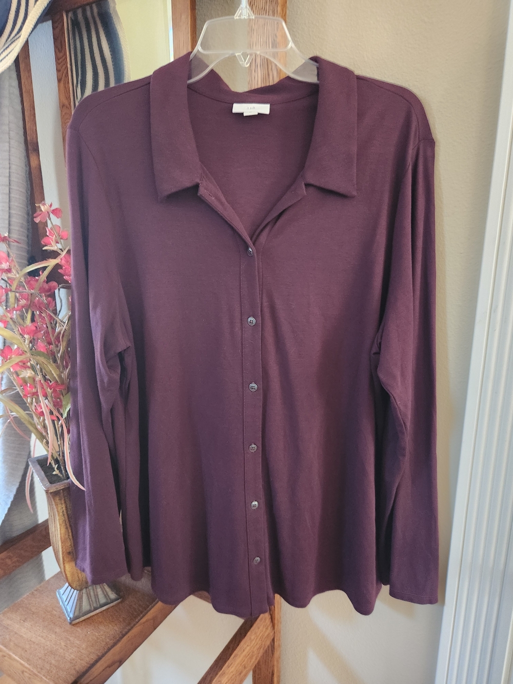 J Jill Women's Long Sleeve Button-Front Shirt - Plum
